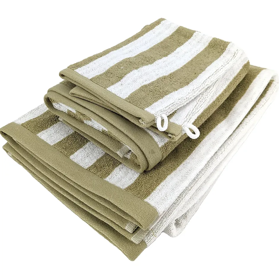 Linnea Parure de bain coton collection EFFICIENCE STRIPES 4 pièces vert olive