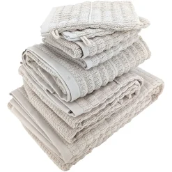 Linnea Parure de bain en fils retors pur coton collection SWELL 7 pièces beige