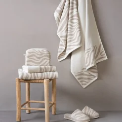 Linnea Parure de bain par 4 ZEBRA SOFT uni bord zèbre beige
