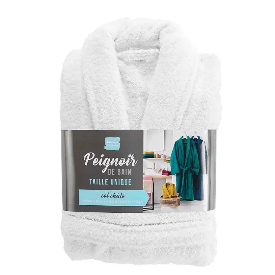 Douceur D'Intérieur Peignoir Mixte Éponge Col Châle Uni - Tendresse 500 g,m² - Blanc