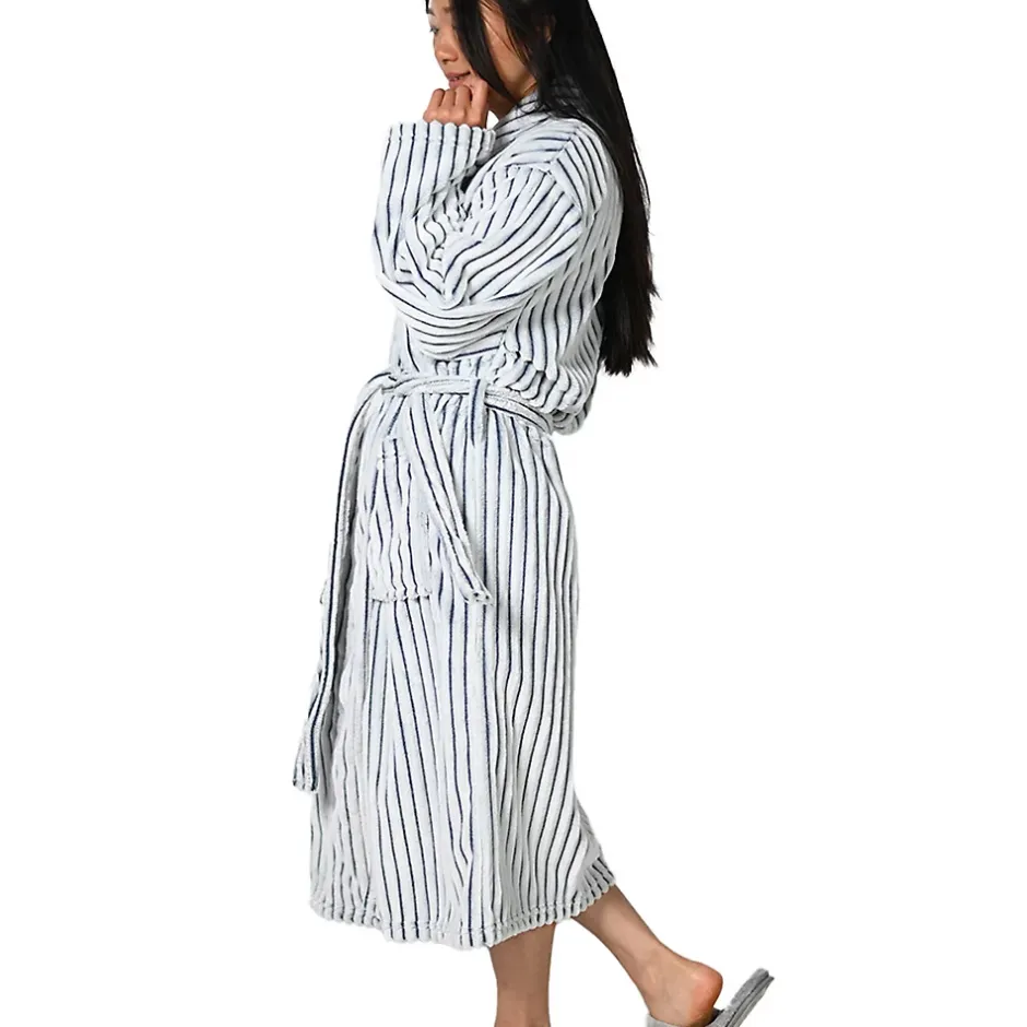Sensei Maison Peignoir polaire homme femme côtelé extra doux Blanc/Denim S KASH* Peignoir De Bain