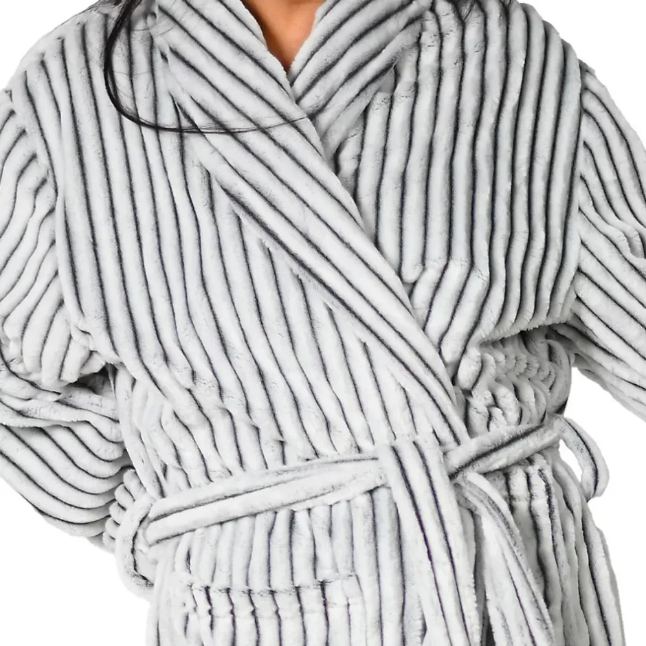 Sensei Maison Peignoir polaire homme femme côtelé extra doux Blanc/Anthracite M KASH* Peignoir De Bain