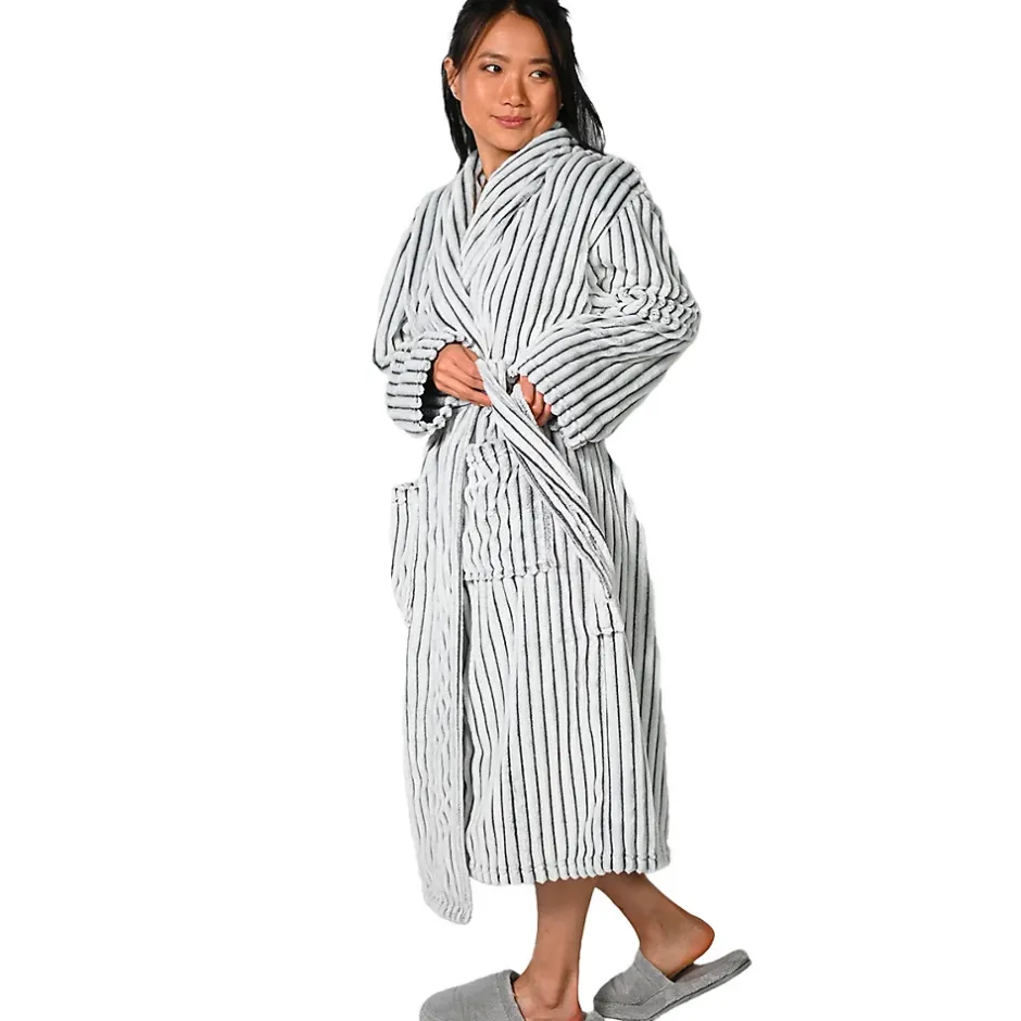 Sensei Maison Peignoir polaire homme femme côtelé extra doux Blanc/Anthracite M KASH* Peignoir De Bain