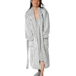 Sensei Maison Peignoir polaire homme femme côtelé extra doux Blanc/Anthracite M KASH* Peignoir De Bain