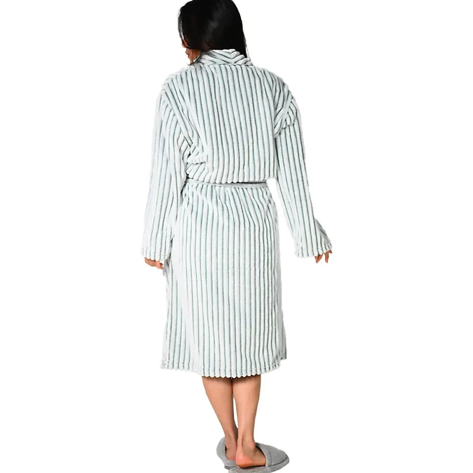 Sensei Maison Peignoir polaire homme femme côtelé extra doux Blanc/Lichen XL KASH