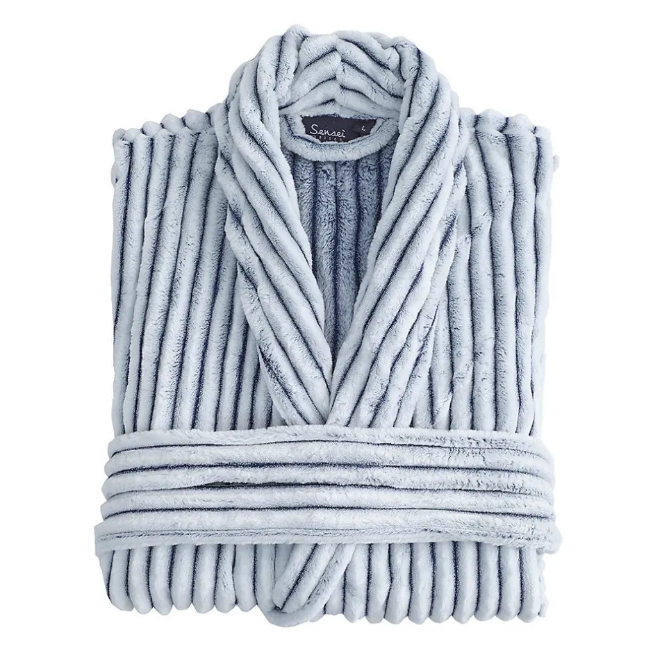 Sensei Maison Peignoir polaire homme femme côtelé extra doux Blanc/Denim M KASH