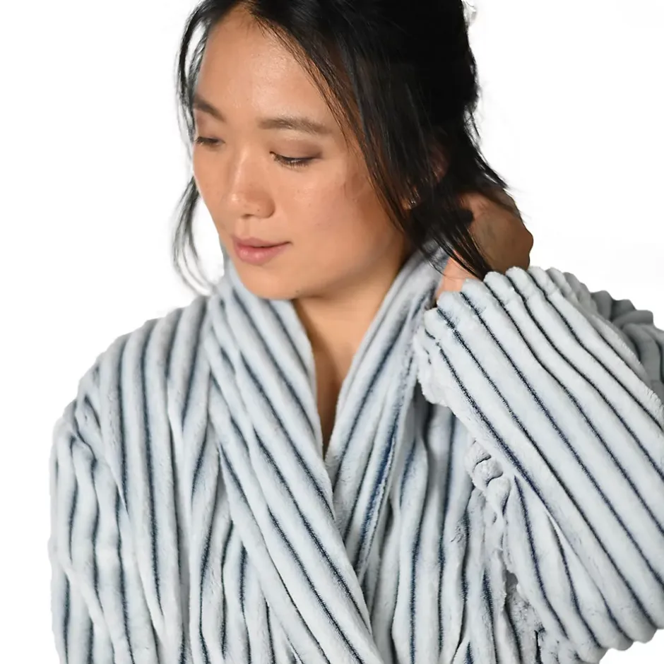 Sensei Maison Peignoir polaire homme femme côtelé extra doux Blanc/Denim M KASH