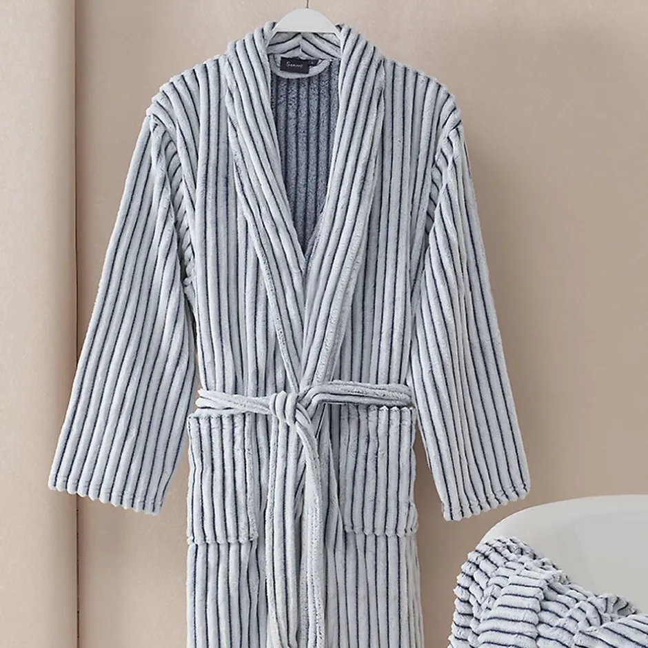 Sensei Maison Peignoir polaire homme femme côtelé extra doux Blanc/Denim M KASH