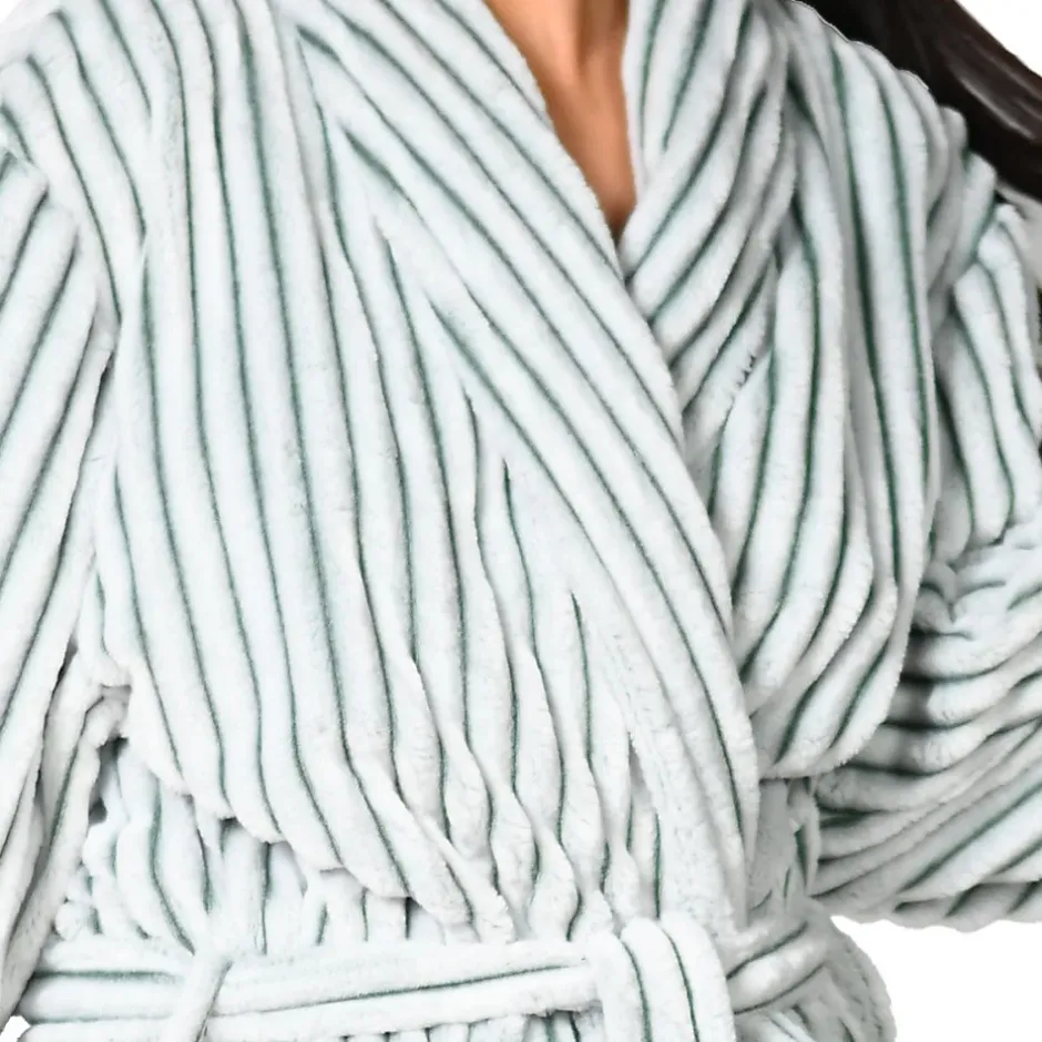 Sensei Maison Peignoir polaire homme femme côtelé extra doux Blanc/Lichen M KASH* Peignoir De Bain