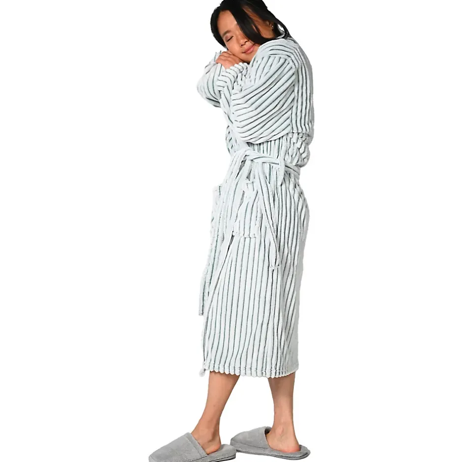 Sensei Maison Peignoir polaire homme femme côtelé extra doux Blanc/Lichen M KASH* Peignoir De Bain
