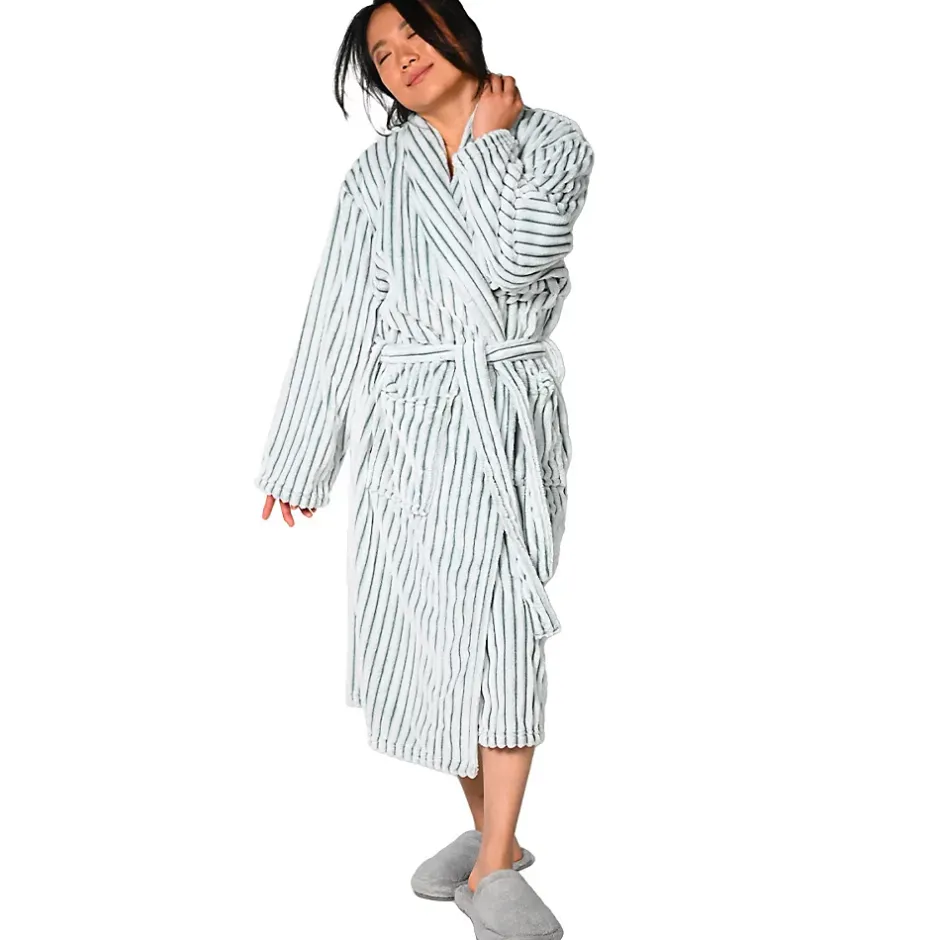 Sensei Maison Peignoir polaire homme femme côtelé extra doux Blanc/Lichen M KASH* Peignoir De Bain