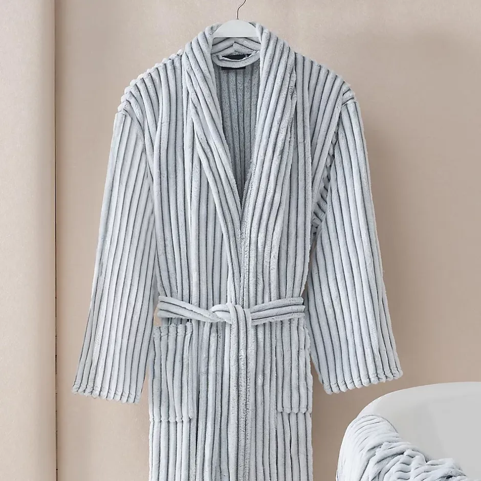 Sensei Maison Peignoir polaire homme femme côtelé extra doux Blanc/Lichen M KASH* Peignoir De Bain
