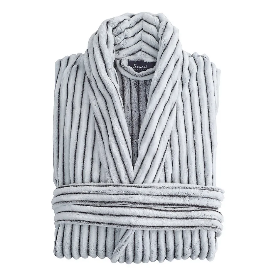 Sensei Maison Peignoir polaire homme femme côtelé extra doux Blanc/Anthracite L KASH* Peignoir De Bain