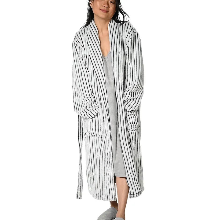 Sensei Maison Peignoir polaire homme femme côtelé extra doux Blanc/Anthracite L KASH* Peignoir De Bain