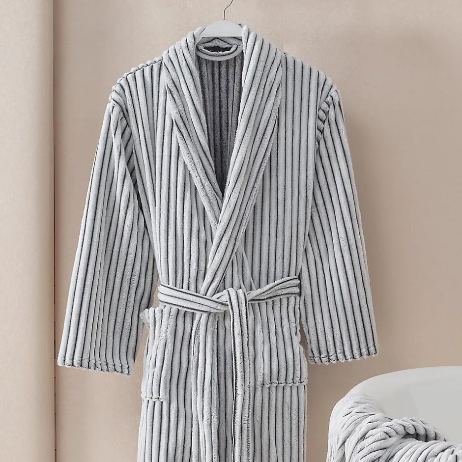 Sensei Maison Peignoir polaire homme femme côtelé extra doux Blanc/Anthracite L KASH* Peignoir De Bain