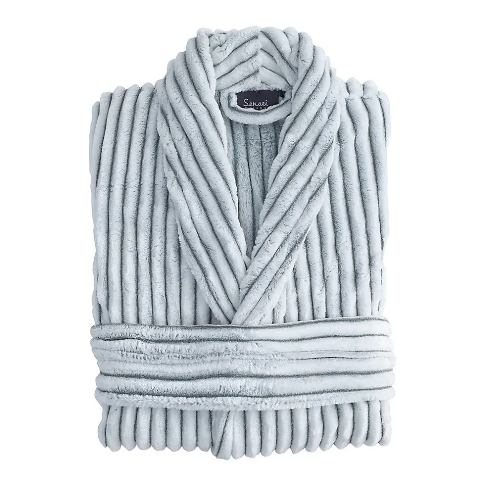 Sensei Maison Peignoir polaire homme femme côtelé extra doux Blanc/Lichen S KASH