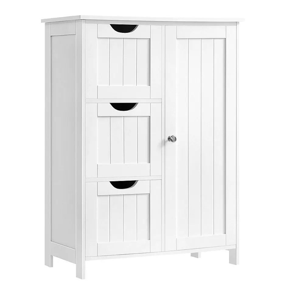 Calicosy Petit meuble de rangement 1 porte et 3 tiroirs blanc - L60 cm* Etagère Salle De Bains