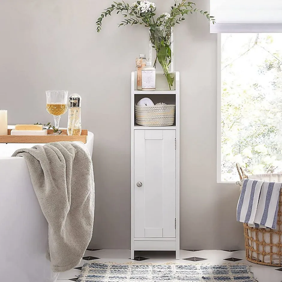 Calicosy Petit meuble de rangement 1 niche, 1 porte, 1 étagère - H80 cm* Etagère Salle De Bains