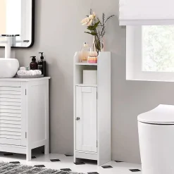 Calicosy Petit meuble de rangement 1 niche, 1 porte, 1 étagère - H80 cm* Etagère Salle De Bains
