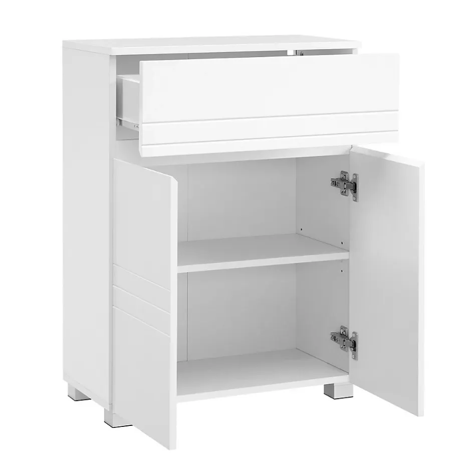 Calicosy Petit meuble de rangement 1 tiroir et 2 portes blanc laqué - H80 cm