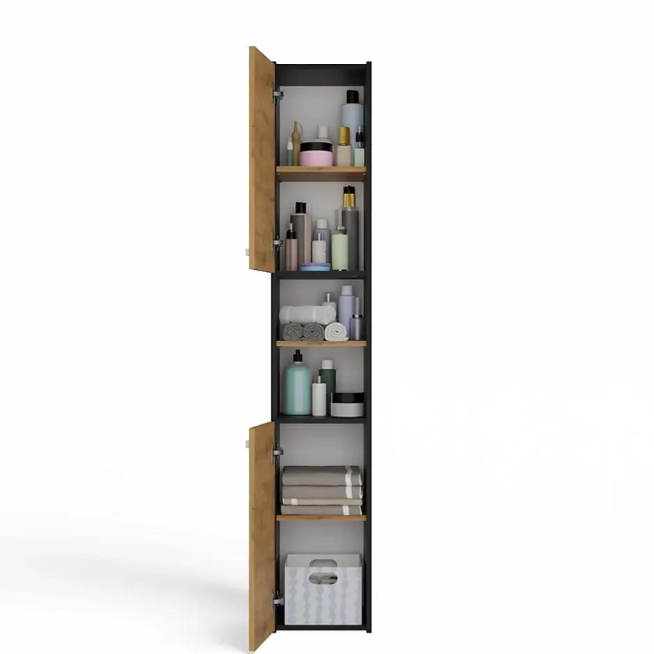 Topeshop PISA - Armoire de salle de bains - 170x30x30 cm - Colonne de rangement SDB - Aspect bois