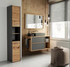 Topeshop PISA - Armoire de salle de bains - 170x30x30 cm - Colonne de rangement SDB - Aspect bois
