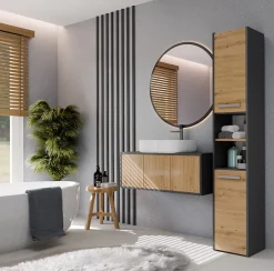 Topeshop PISA - Armoire de salle de bains - 170x30x30 cm - Colonne de rangement SDB - Aspect bois