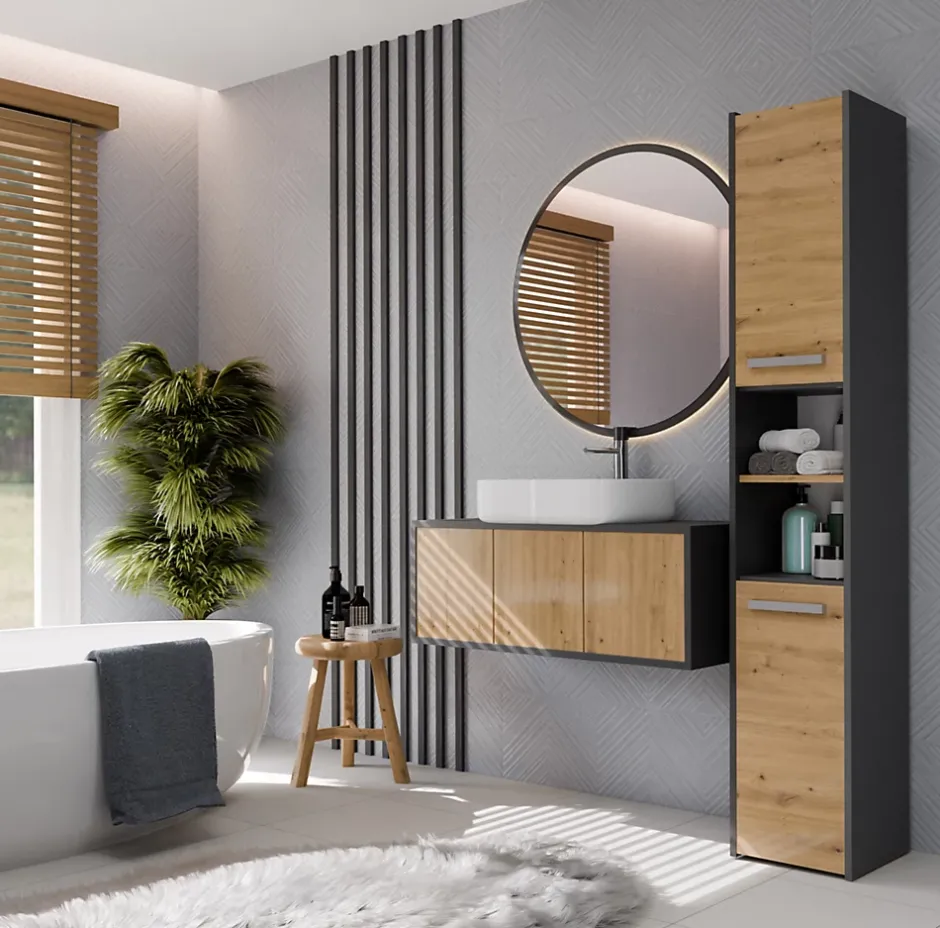 Topeshop PISA - Armoire de salle de bains - 170x30x30 cm - Colonne de rangement SDB - Aspect bois