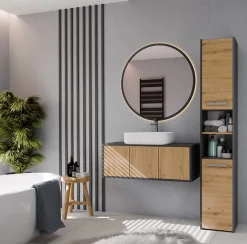 Topeshop PISA - Armoire de salle de bains - 170x30x30 cm - Colonne de rangement SDB - Aspect bois