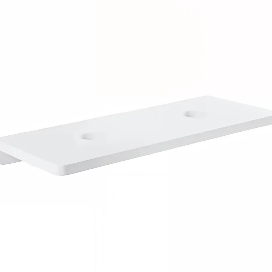 Sanindusa Plan de toilette blanc pour 2 vasques ou 2 lavabos à poser 140x50 pré-percés 2 trous pour bonde Emma 140 blanc
