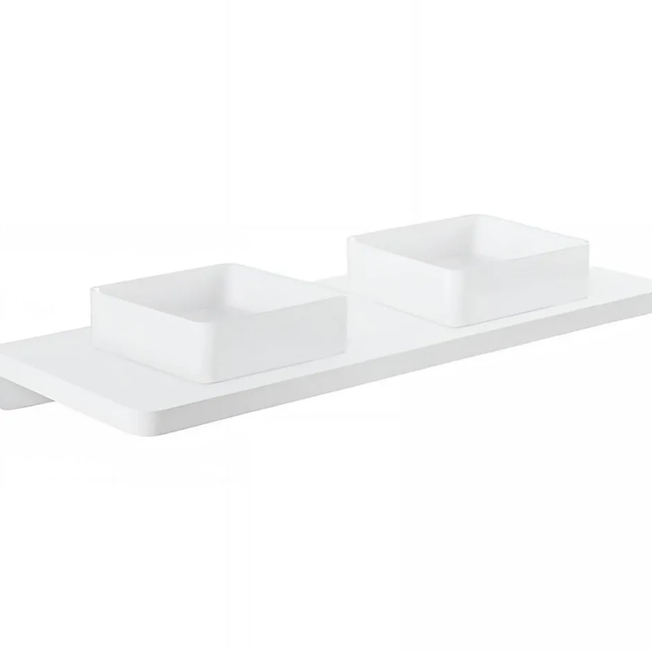 Sanindusa Plan de toilette blanc pour 2 vasques ou 2 lavabos à poser 140x50 pré-percés 2 trous pour bonde Emma 140 blanc