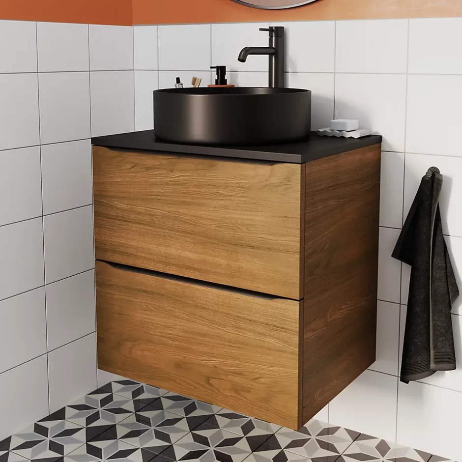 GoodHome Plan de toilette L.60,5 x l.45,5 cm, noir mat, Cadelia