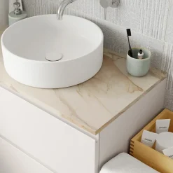 GoodHome Plan de toilette L.80 x l.45 x ép.2 cm, effet marbre beige, Cadélia
