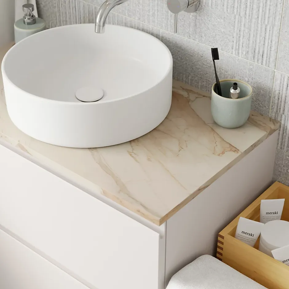 GoodHome Plan de toilette L.80 x l.45 x ép.2 cm, effet marbre beige, Cadélia