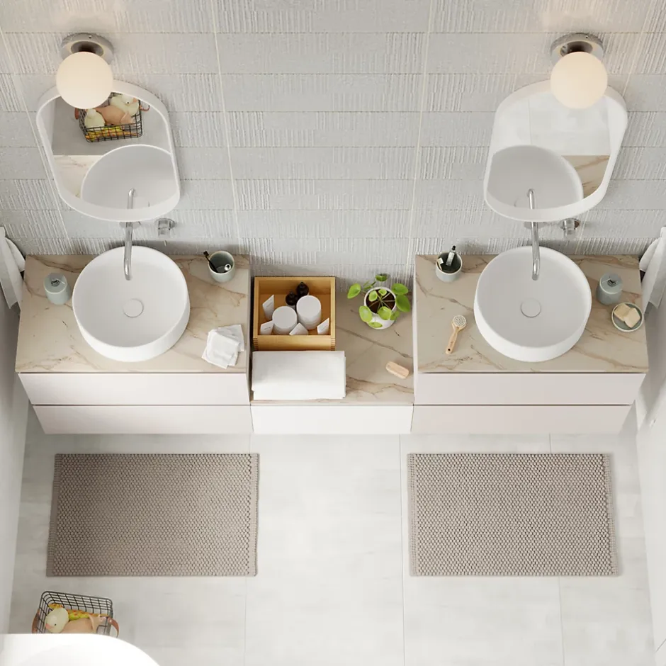 GoodHome Plan de toilette L.80 x l.45 x ép.2 cm, effet marbre beige, Cadélia