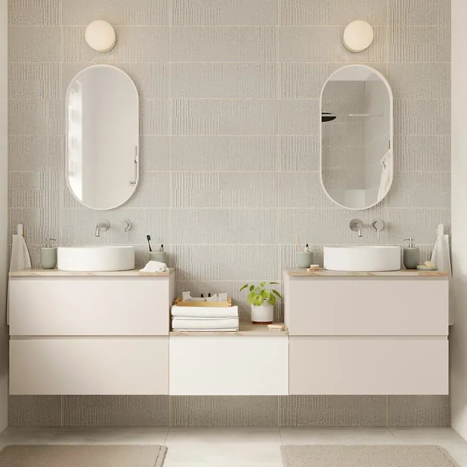 GoodHome Plan de toilette L.80 x l.45 x ép.2 cm, effet marbre beige, Cadélia