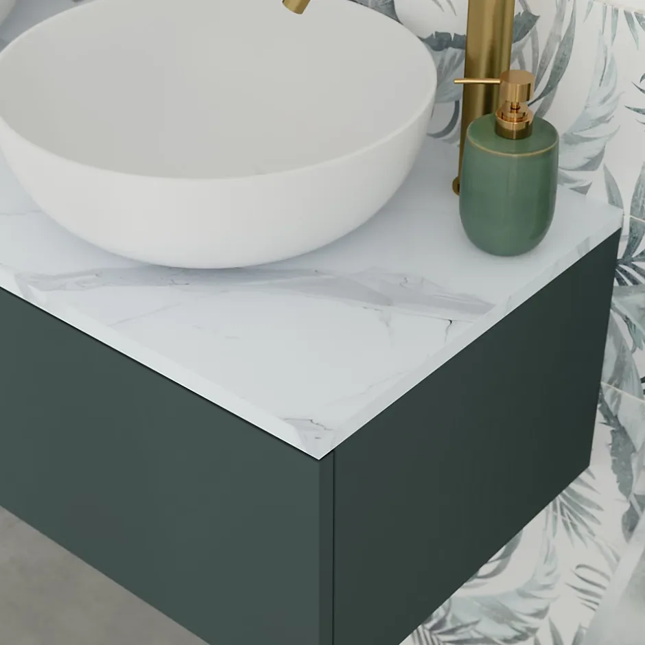 GoodHome Plan de toilette L.120 x l.45 x ép.2 cm effet marbre blanc Cadélia