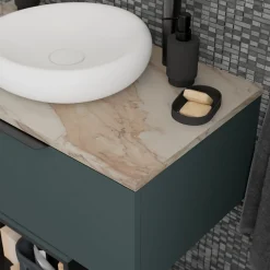 GoodHome Plan de toilette L.140 x l.45 x ép.2 cm effet marbre beige Cadélia