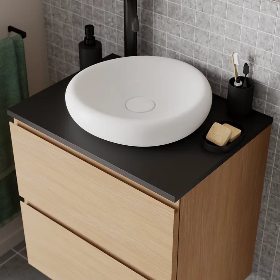 GoodHome Plan de toilette L.60 x l.45 x ép.18 cm noir mat Kentia