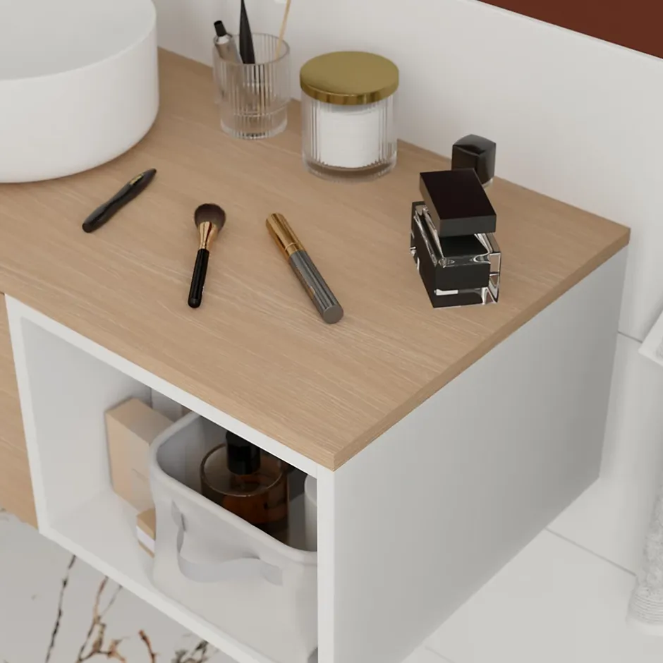 GoodHome Plan de toilette L.140 x l.45 x ép.1,8 cm effet chêne Kentia