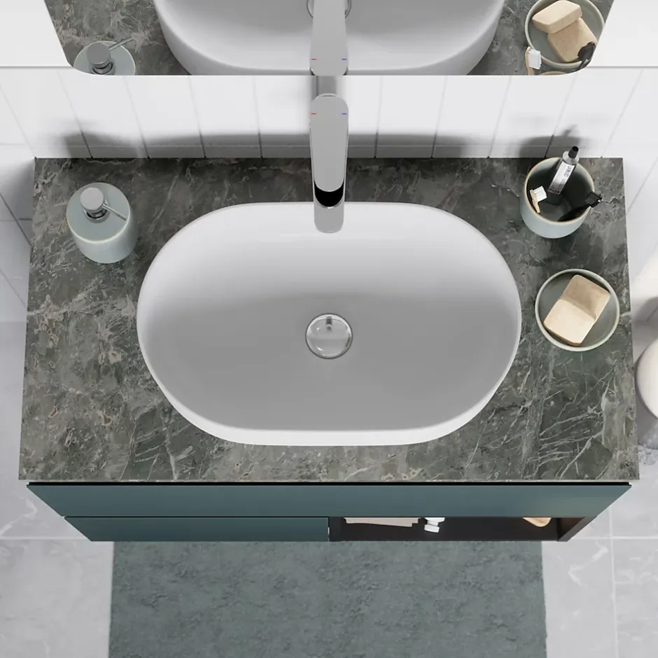 GoodHome Plan de toilette L.80 x l.45 x ép.2 cm effet marbre vert Cadélia* Plan De Travail Buanderie|Plan De Travail Salle De Bains