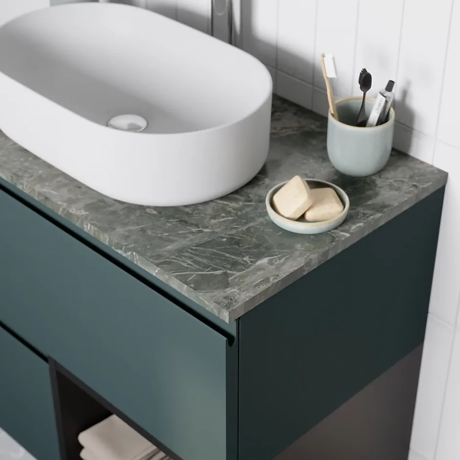 GoodHome Plan de toilette L.80 x l.45 x ép.2 cm effet marbre vert Cadélia* Plan De Travail Buanderie|Plan De Travail Salle De Bains