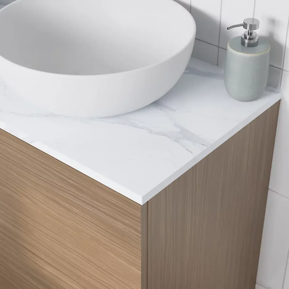 GoodHome Plan de toilette L.80 x l.45 x ép.2 cm, effet marbre blanc, Cadélia