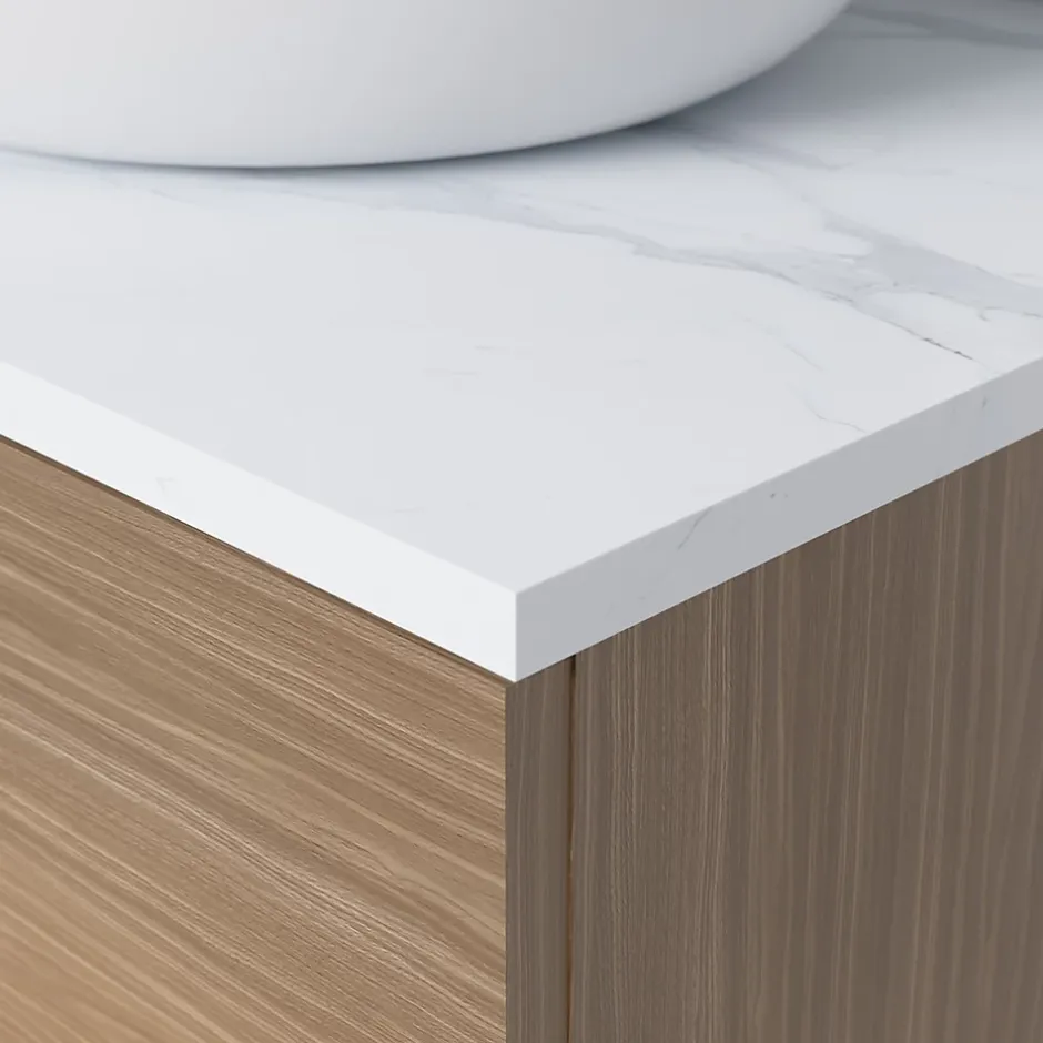 GoodHome Plan de toilette L.80 x l.45 x ép.2 cm, effet marbre blanc, Cadélia