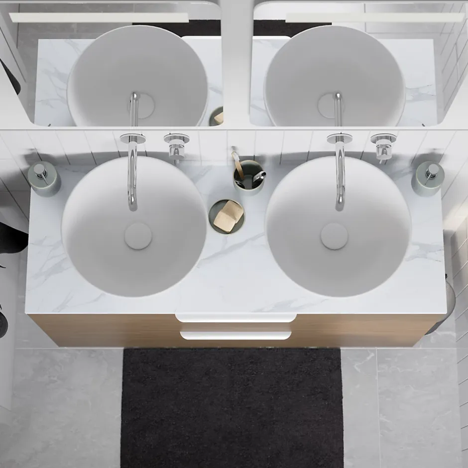 GoodHome Plan de toilette L.80 x l.45 x ép.2 cm, effet marbre blanc, Cadélia
