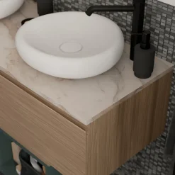 GoodHome Plan de toilette L.120 x l.45 x ép.2 cm effet marbre beige Cadélia* Plan De Travail Buanderie|Plan De Travail Salle De Bains