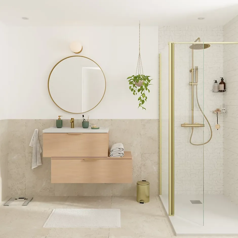GoodHome Plan de toilette L.100 x l.45 x ép.18 cm effet chêne Kentia