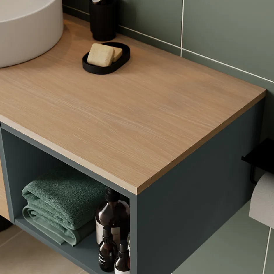 GoodHome Plan de toilette L.100 x l.45 x ép.18 cm effet chêne Kentia