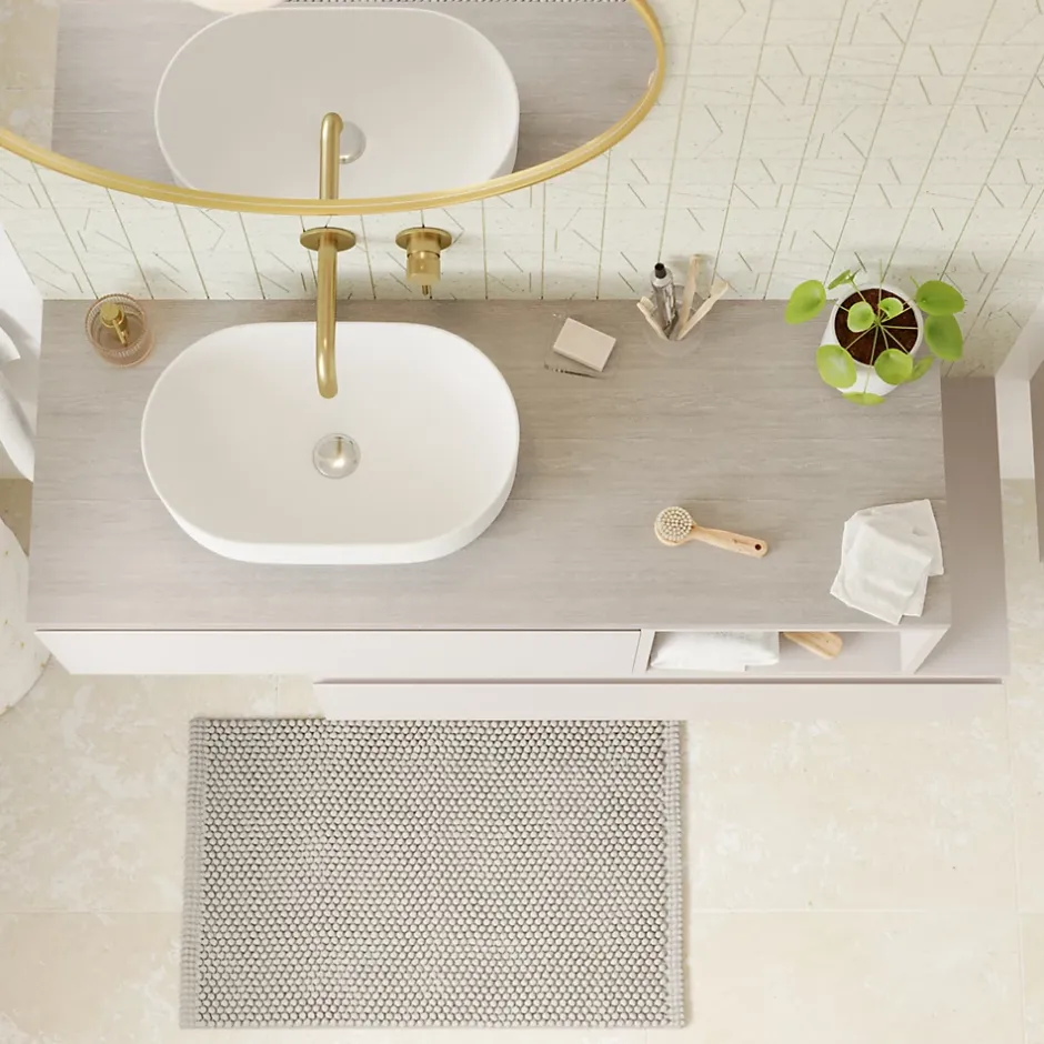 GoodHome Plan de toilette L.100 x l.45 x ép.1,8 cm, beige cachemire, Kentia* Plan De Travail Buanderie|Plan De Travail Salle De Bains
