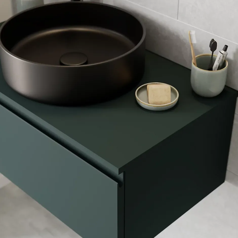 GoodHome Plan de toilette L.80 x l.45 x ép.18 cm vert forêt mat Kentia